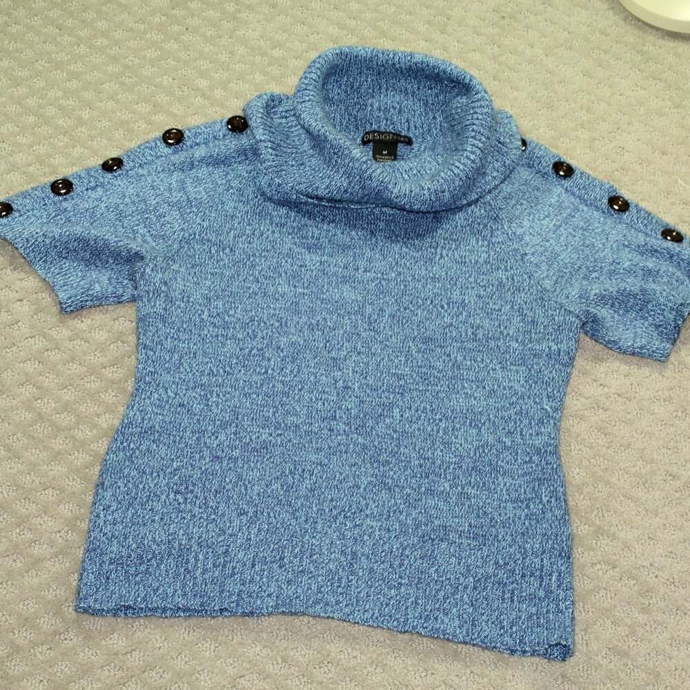 Design 365 Women's M Short Sleeve Blue Variegated Acrylic Turtleneck Sweater